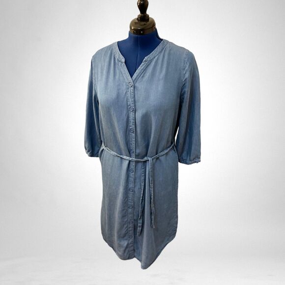 CHRISTOPHER & BANKS Chambray Button Down Shirt Dress, Size LARGE - Picture 2 of 7